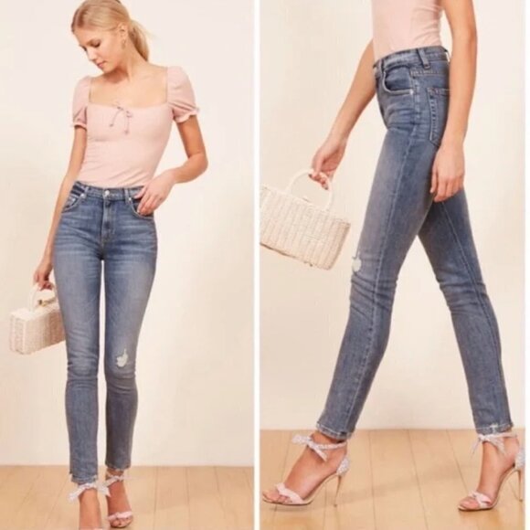 Reformation Hepburn High Skinny Jean Wash Rainier I Size 25 - Picture 1 of 7